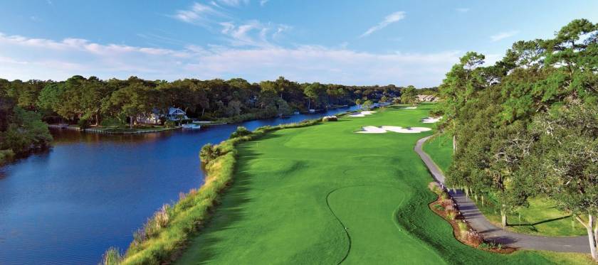 aerial view of George Fazio golf course along the lagoon
