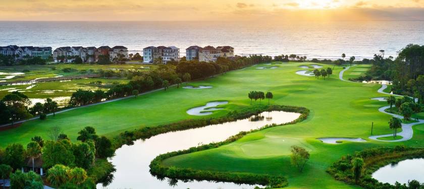 Aerial view of hole 10 at Robert Trent Jones Golf Course overlooking the ocean